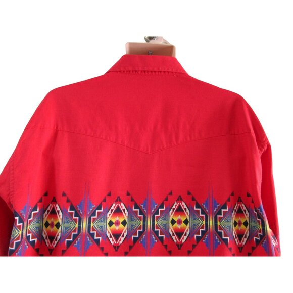 Wrangler Mens Western Red Pearl Snap Retro Southwest Cowboy Rodeo Shirt GUC XL - Picture 14 of 16